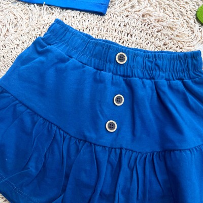 Conj. Blusa Ombro-a-Ombro e Saia com Botões - Azul Jeans